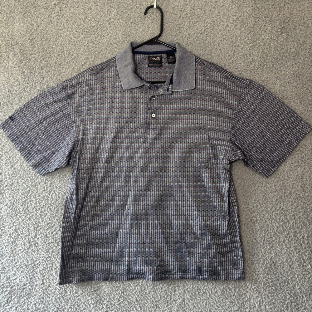 Ping Collection Mens Mercerized Pima Cotton Golf Polo Shirt Navy Grid Size M